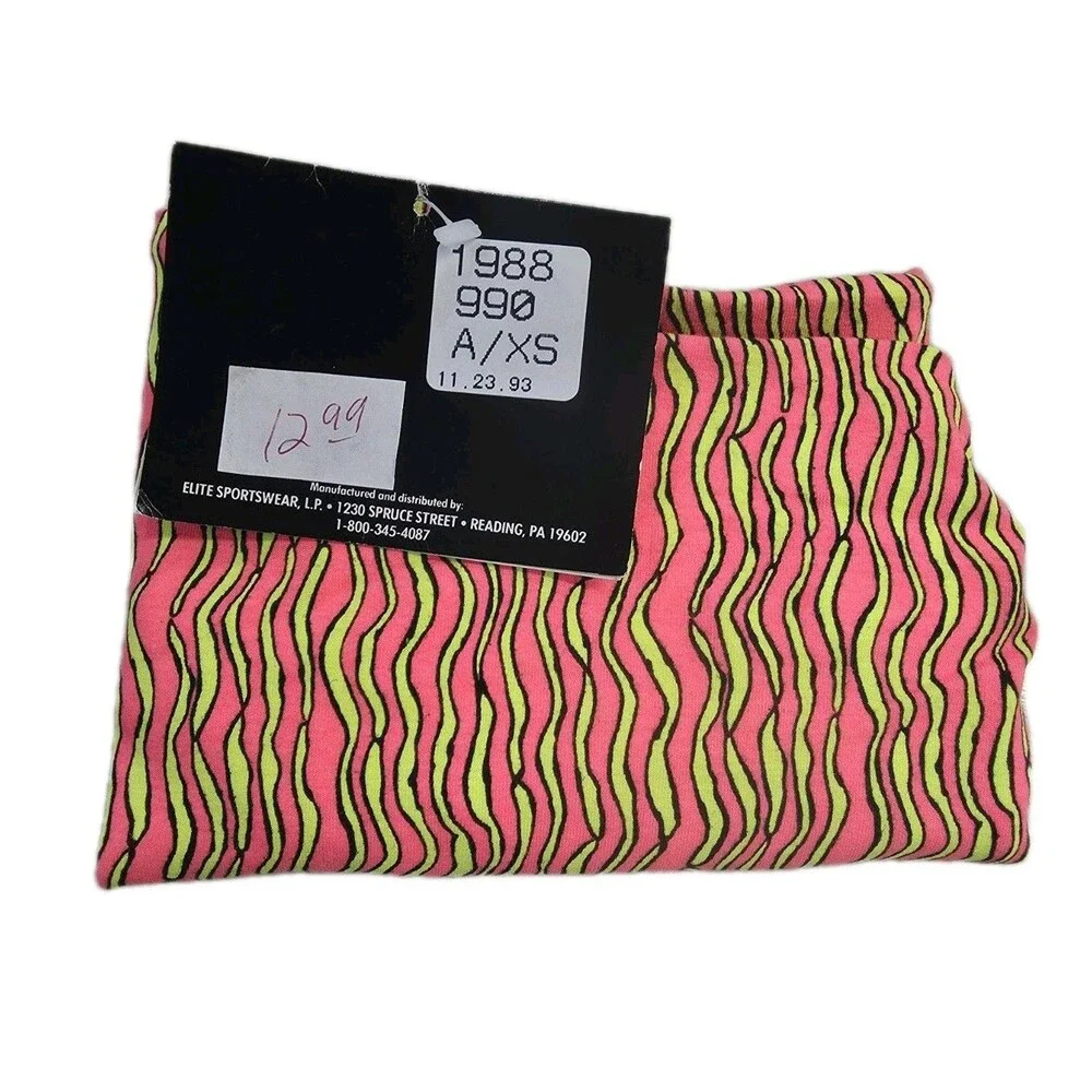 GK Elite VTG 90s Neon Zig Zag Zebra LS Cotton Leotard Bodysuit Pink AXS Adult XS